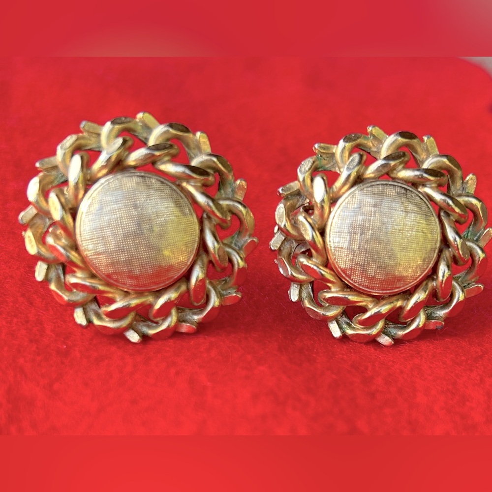 Vintage Brushed Gold Tone Clip Earrings "Pat Pending"